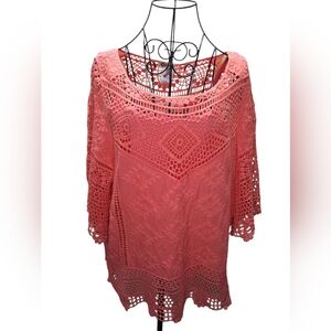 DEMOCRAC Y Elegant Pink Crochet Women's Top SZ-S
